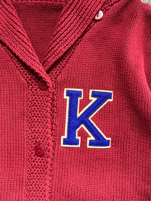 WESTSIDE STOREY VINTAGE | VINTAGE 90S KU JAYHAWKS VARSITY CARDIGAN MAROON SWEATER - Westside Storey