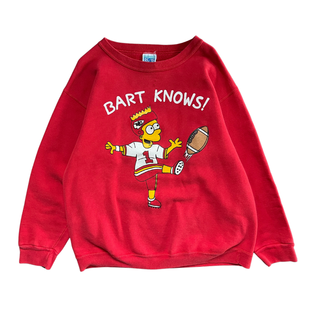 WESTSIDE STOREY VINTAGE | VINTAGE 90S RARE KC CHIEFS BURT KNOWS SIMPSONS SWEATSHIRT- RED - Westside Storey