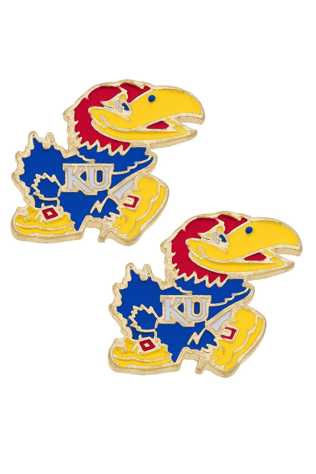 CANVAS STYLE | KANSAS JAYHAWKS ENAMEL STUD EARRINGS - BLUE/RED - Westside Storey