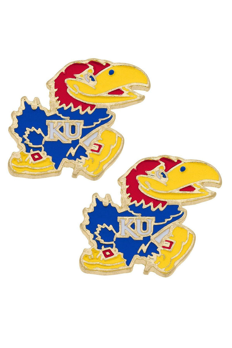 CANVAS STYLE | KANSAS JAYHAWKS ENAMEL STUD EARRINGS - BLUE/RED