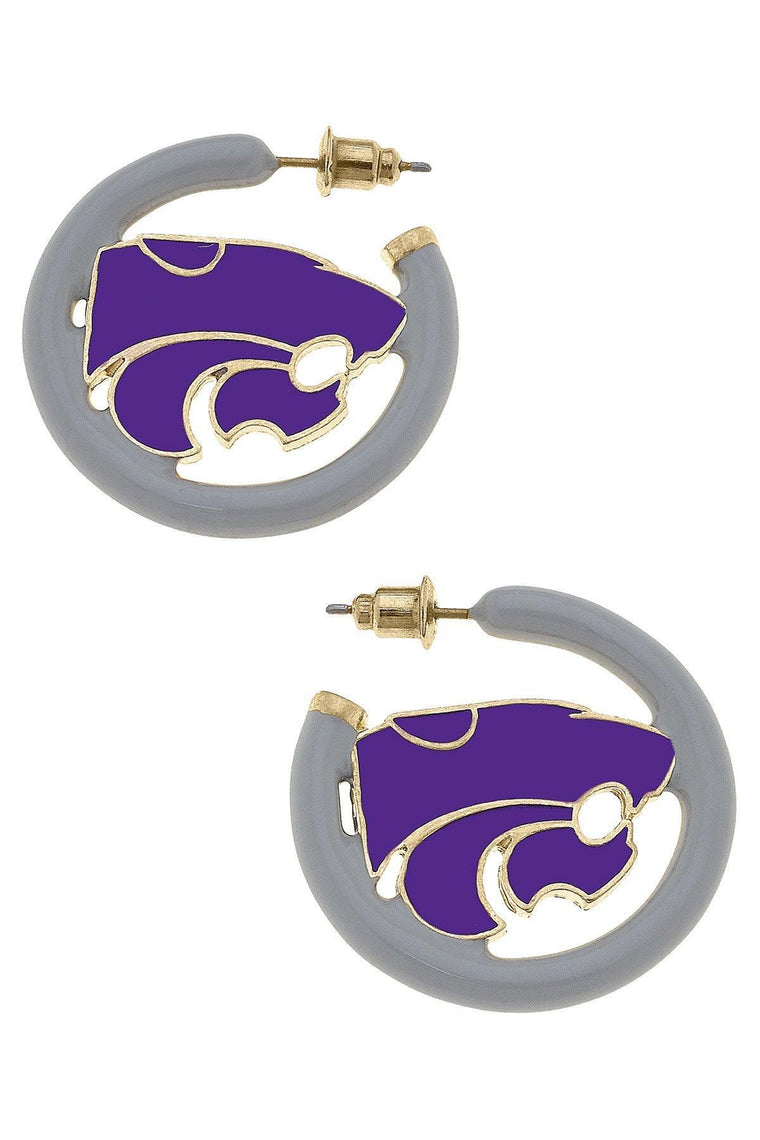 CANVAS STYLE | KANSAS STATE WILDCATS ENAMEL LOGO EARRINGS - PURPLE/GRAY