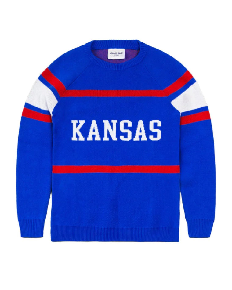 CHARLIE HUSTLE |  KANSAS JAYHAWKS KNIT SWEATER - ROYAL BLUE