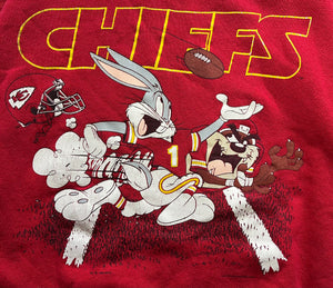 WESTSIDE STOREY VINTAGE | VINTAGE 90S LOONEY TUNES BUGS TAZ KC CHIEFS SWEATSHIRT - RED - Westside Storey