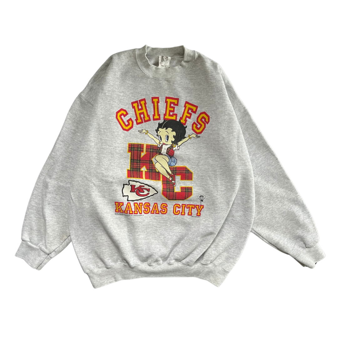 WESTSIDE STOREY VINTAGE | VINTAGE 1994 CLIFF ENGLE KC CHIEFS BETTY BOOP SWEATSHIRT- GREY - Westside Storey
