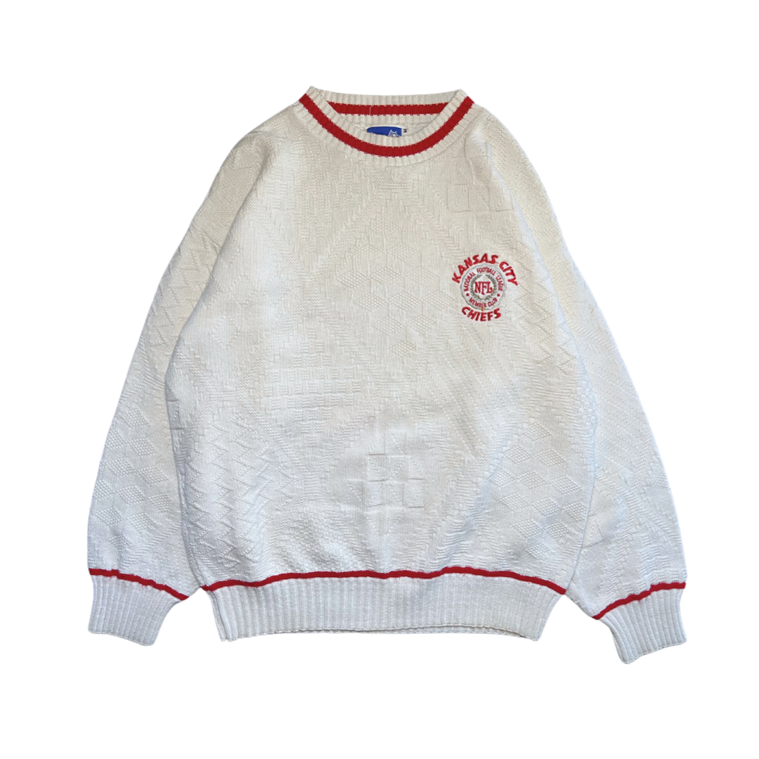 WESTSIDE STOREY VINTAGE | VINTAGE 90S NUTMEG RARE GREAT CONDITION KC CHIEFS KNIT SWEATER- IVORY - Westside Storey