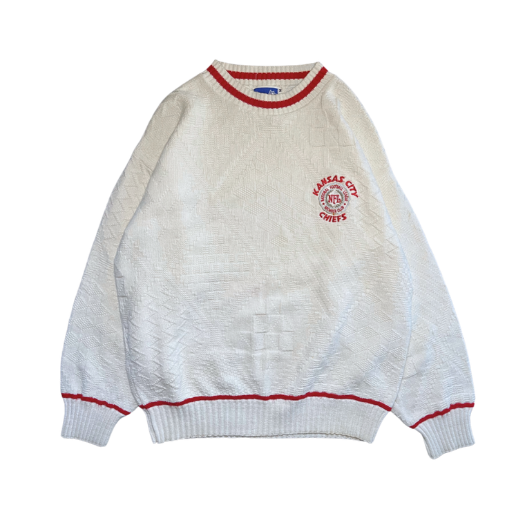 WESTSIDE STOREY VINTAGE | VINTAGE 90S NUTMEG RARE GREAT CONDITION KC CHIEFS KNIT SWEATER- IVORY