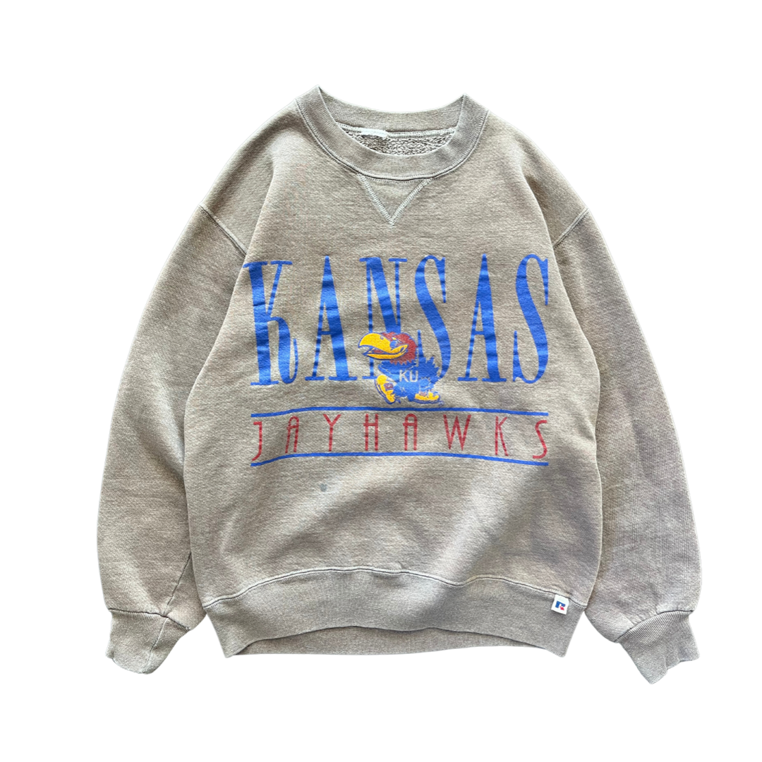 WESTSIDE STOREY VINTAGE | VINTAGE 90S RUSSELL KU JAYHAWKS SWEATSHIRT- MAUVE BROWN (AS-IS) - Westside Storey