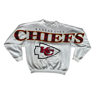 WESTSIDE STOREY VINTAGE | VINTAGE 90S LARGE PLAID SPELLOUT KC CHIEFS SWEATSHIRT - Westside Storey