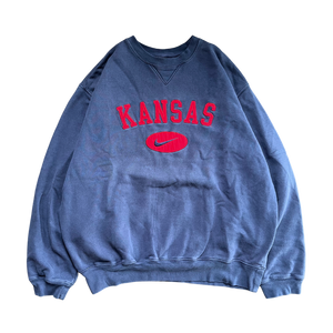 WESTSIDE STOREY VINTAGE | VINTAGE 90S KU JAYHAWKS NIKE MIDDLE SWOOSH NAVY SWEATSHIRT - Westside Storey