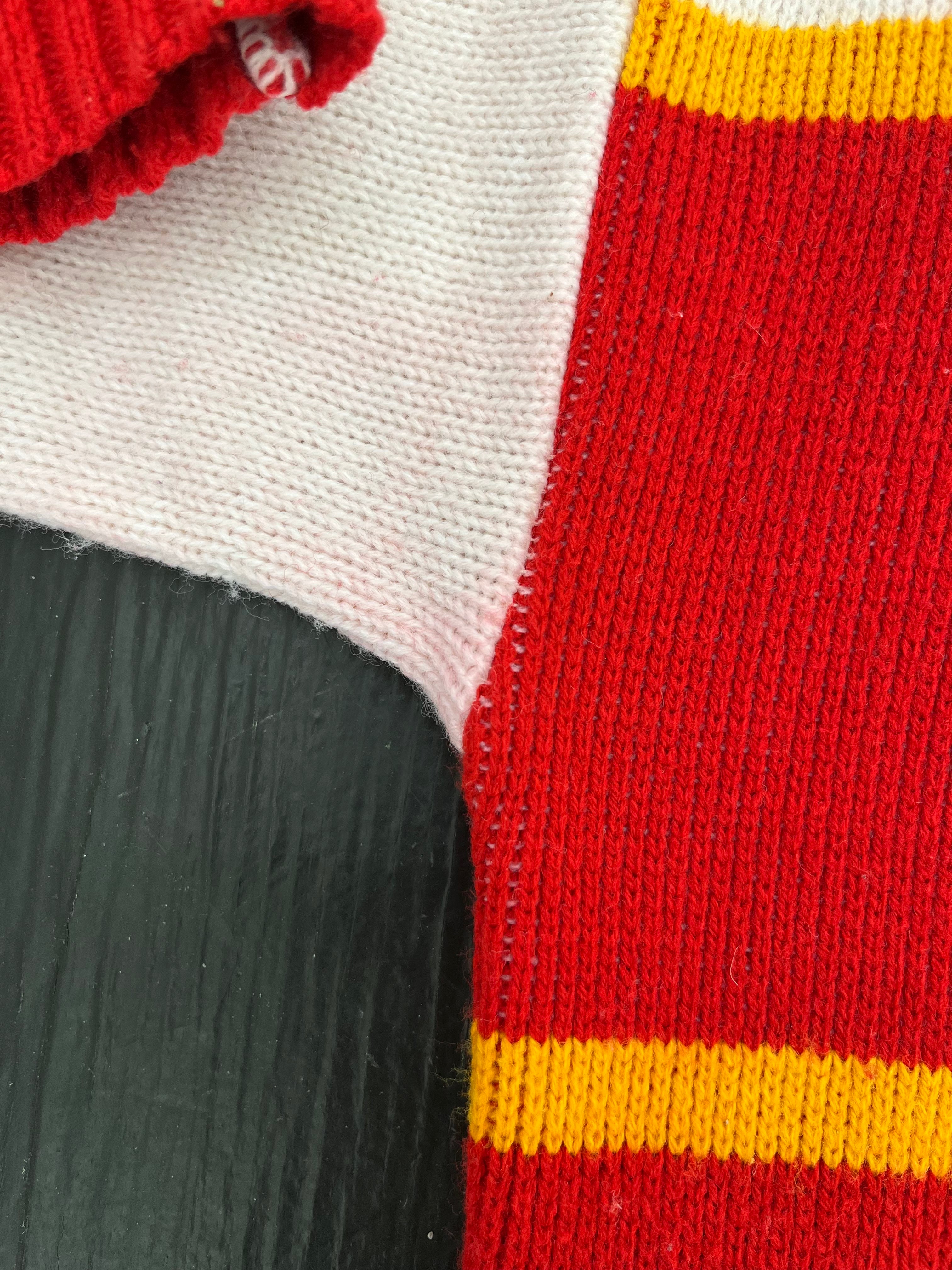 WESTSIDE STOREY VINTAGE | VINTAGE 90S CLIFF ENGLE KC CHIEFS KNIT SWEATER- WHITE/RED - Westside Storey
