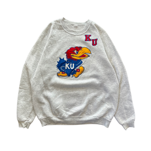 WESTSIDE STOREY VINTAGE | VINTAGE 90S KU JAYHAWKS PATCH SWEATSHIRT- GREY - Westside Storey