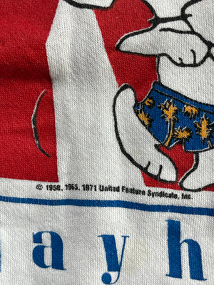 WESTSIDE STOREY VINTAGE | VINTAGE 80S KU JAYHAWKS TWO COOL SNOOPY WHITE SWEATSHIRT - Westside Storey
