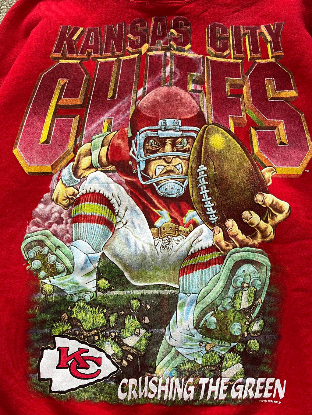 WESTSIDE STOREY VINTAGE | VINTAGE 1994 SALEM CRUSHING GREEN AOP HEAVY KC CHIEFS SWEATSHIRT - RED - Westside Storey
