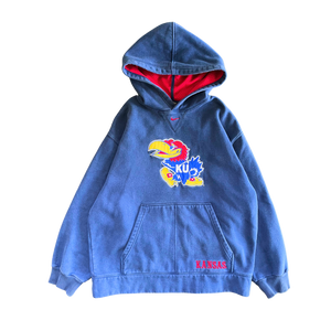WESTSIDE STOREY VINTAGE | VINTAGE 90S KANSAS JAYHAWKS NIKE MIDDLE SWOOSH KU HOODIE - NAVY BLUE - Westside Storey