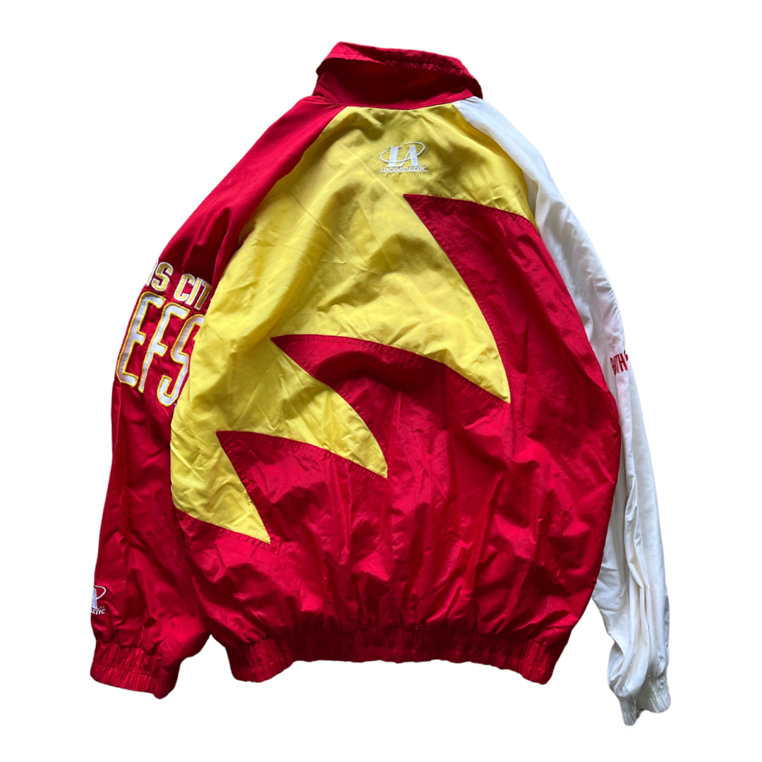 WESTSIDE STOREY VINTAGE | VINTAGE 90S PROLINE SHARKTOOTH KC CHIEFS WINDBREAKER JACKET - RED/YELLOW (AS-IS) - Westside Storey