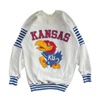 WESTSIDE STOREY VINTAGE | VINTAGE 80S KU JAYHAWKS STRIPED WHITE SWEATSHIRT - Westside Storey