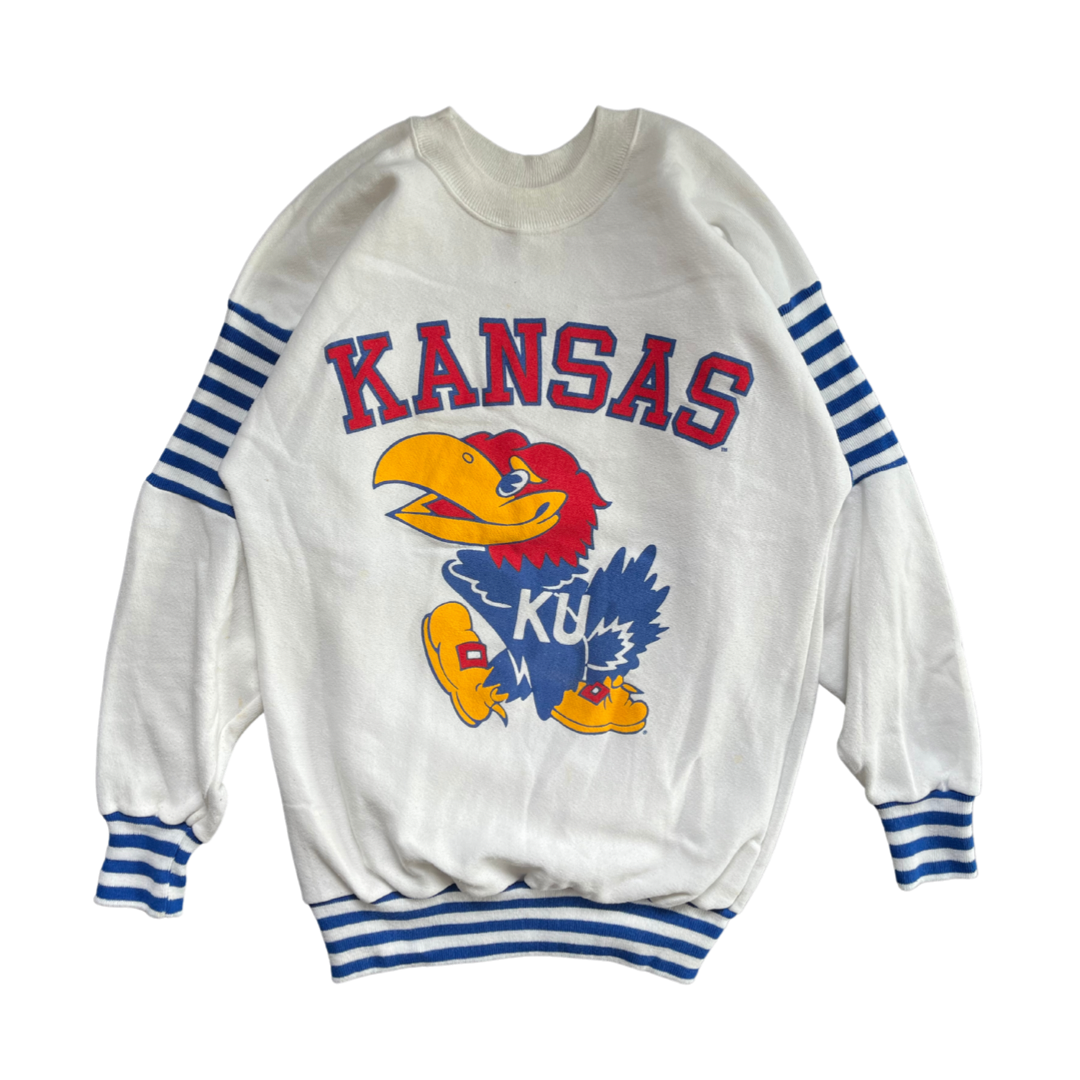 WESTSIDE STOREY VINTAGE VINTAGE 80S KU JAYHAWKS STRIPED WHITE SWEATS Westside Storey
