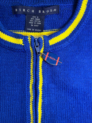 WESTSIDE STOREY VINTAGE | VINTAGE 90S KU JAYHAWKS CARDIGAN BLUE/YELLOW SWEATER - Westside Storey