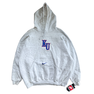 WESTSIDE STOREY VINTAGE | VINTAGE 90S KU JAYHAWKS NIKE MIDDLE SWOOSH DEADSTOCK NWT GREY HOODIE SWEATSHIRT - Westside Storey