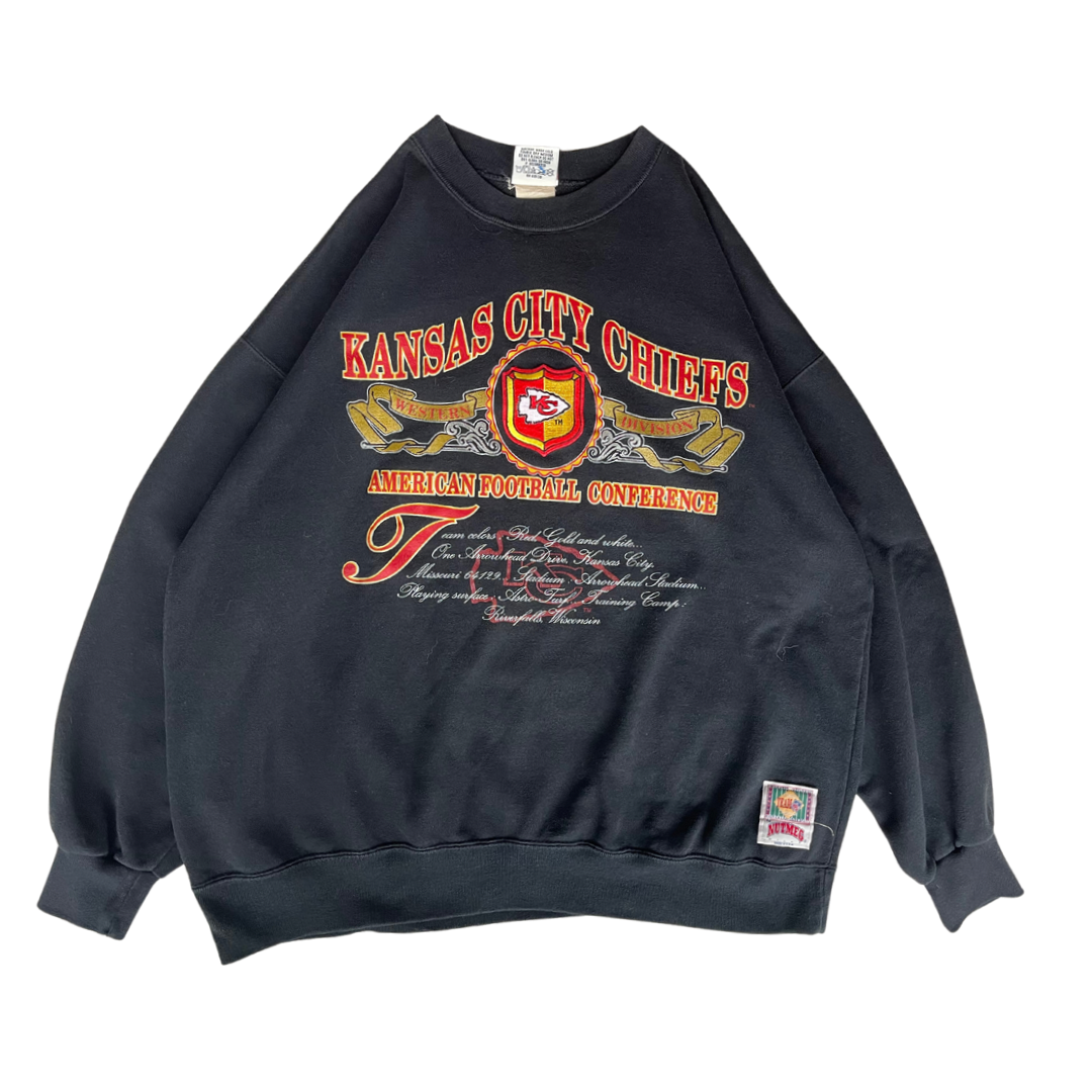 WESTSIDE STOREY VINTAGE | VINTAGE 90S NUTMEG SHIELD KC CHIEFS BLACK SWEATSHIRT - Westside Storey