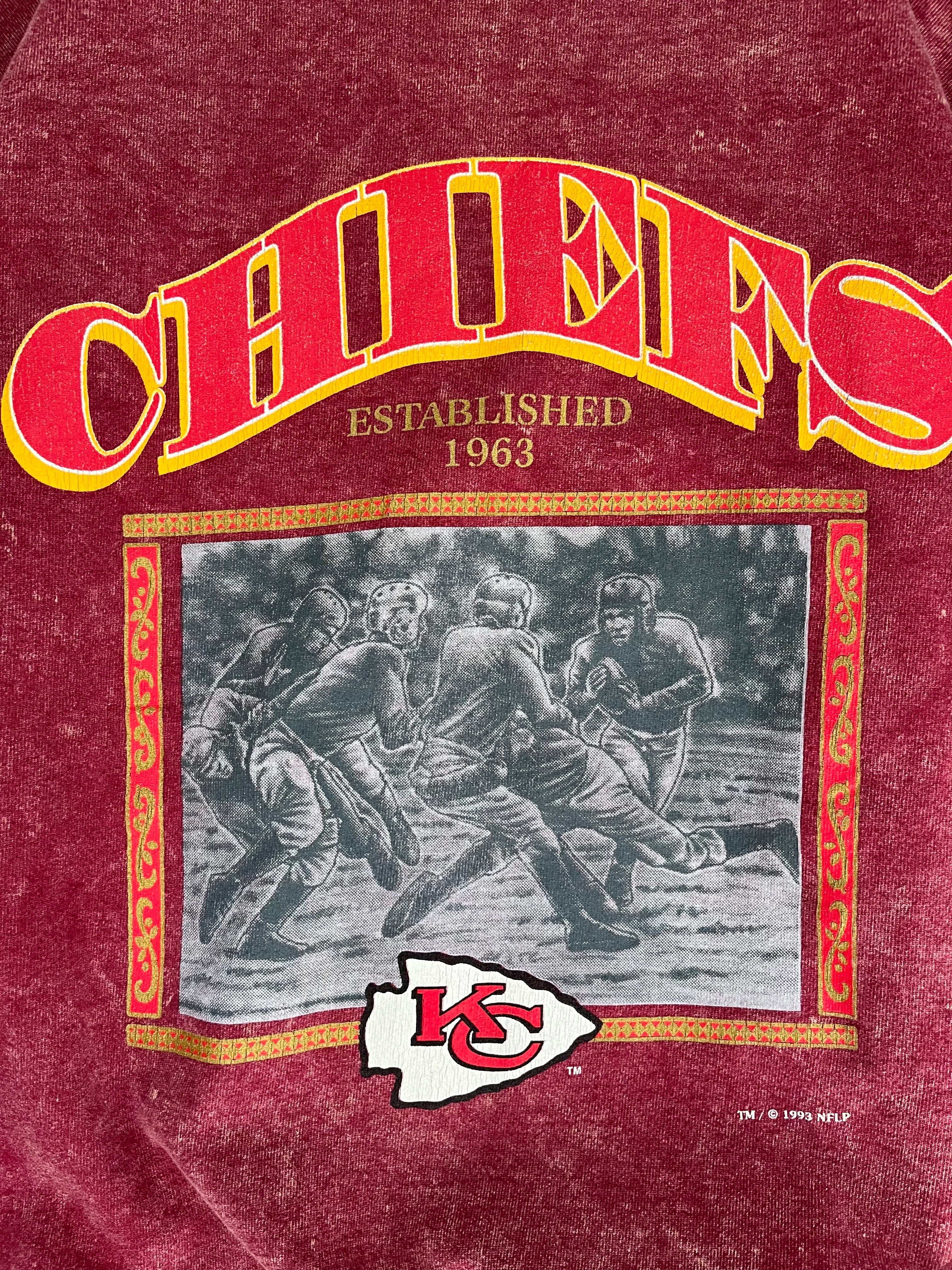 WESTSIDE STOREY VINTAGE | VINTAGE 90S RARE NUTMEG ACID WASH KC CHIEFS SWEATSHIRT- RED - Westside Storey