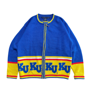 WESTSIDE STOREY VINTAGE | VINTAGE 90S KU JAYHAWKS CARDIGAN BLUE/YELLOW SWEATER - Westside Storey