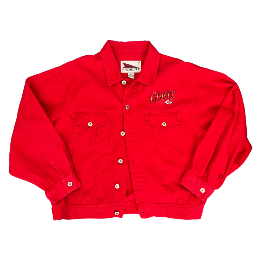 WESTSIDE STOREY VINTAGE | VINTAGE 90S PROLITE DENIM KC CHIEFS JACKET- RED - Westside Storey