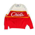 WESTSIDE STOREY VINTAGE | VINTAGE 90S CLIFF ENGLE KC CHIEFS KNIT SWEATER- WHITE/RED - Westside Storey
