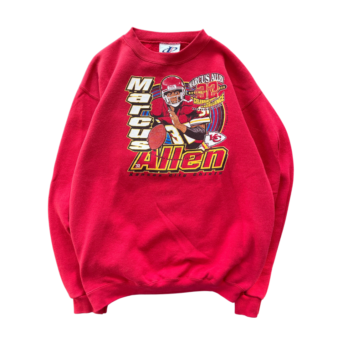 WESTSIDE STOREY VINTAGE | VINTAGE 90S MARCUS ALLEN KC CHIEFS SWEATSHIRT FRONT & BACK- RED - Westside Storey