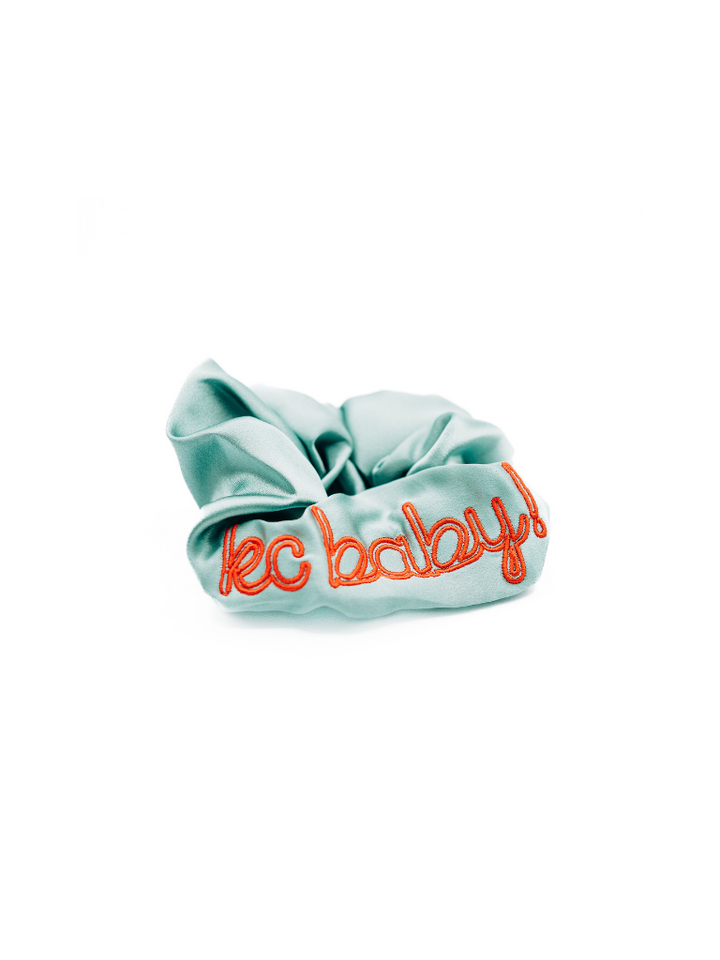 EB AND CO | TEAL & RED EMBROIDERED SCRUNCHIE