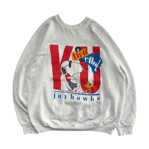 WESTSIDE STOREY VINTAGE | VINTAGE 80S KU JAYHAWKS TWO COOL SNOOPY WHITE SWEATSHIRT - Westside Storey