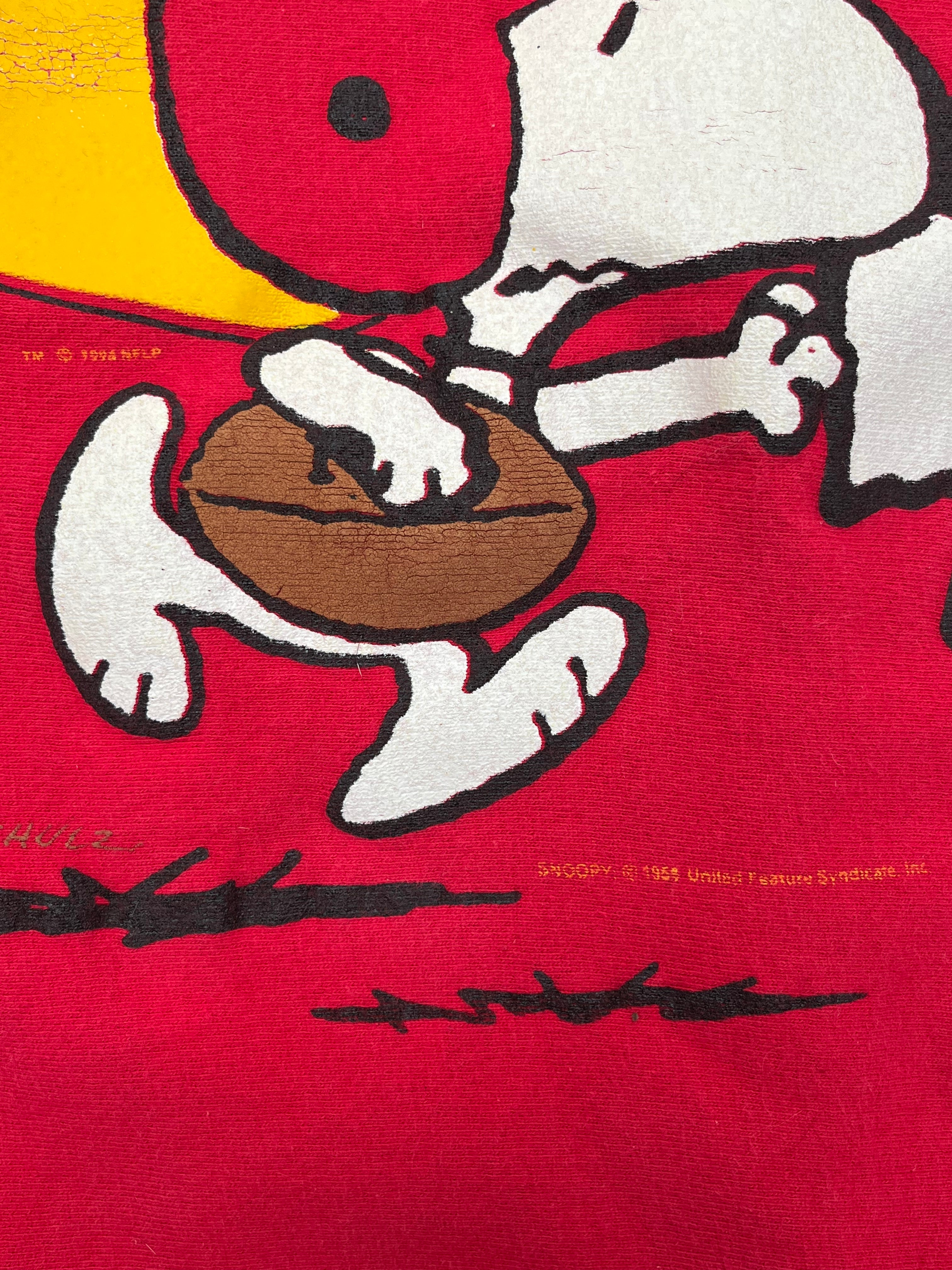 WESTSIDE STOREY VINTAGE | VINTAGE 90S AOP RARE SNOOPY SPELLOUT KC CHIEFS SWEATSHIRT- RED - Westside Storey