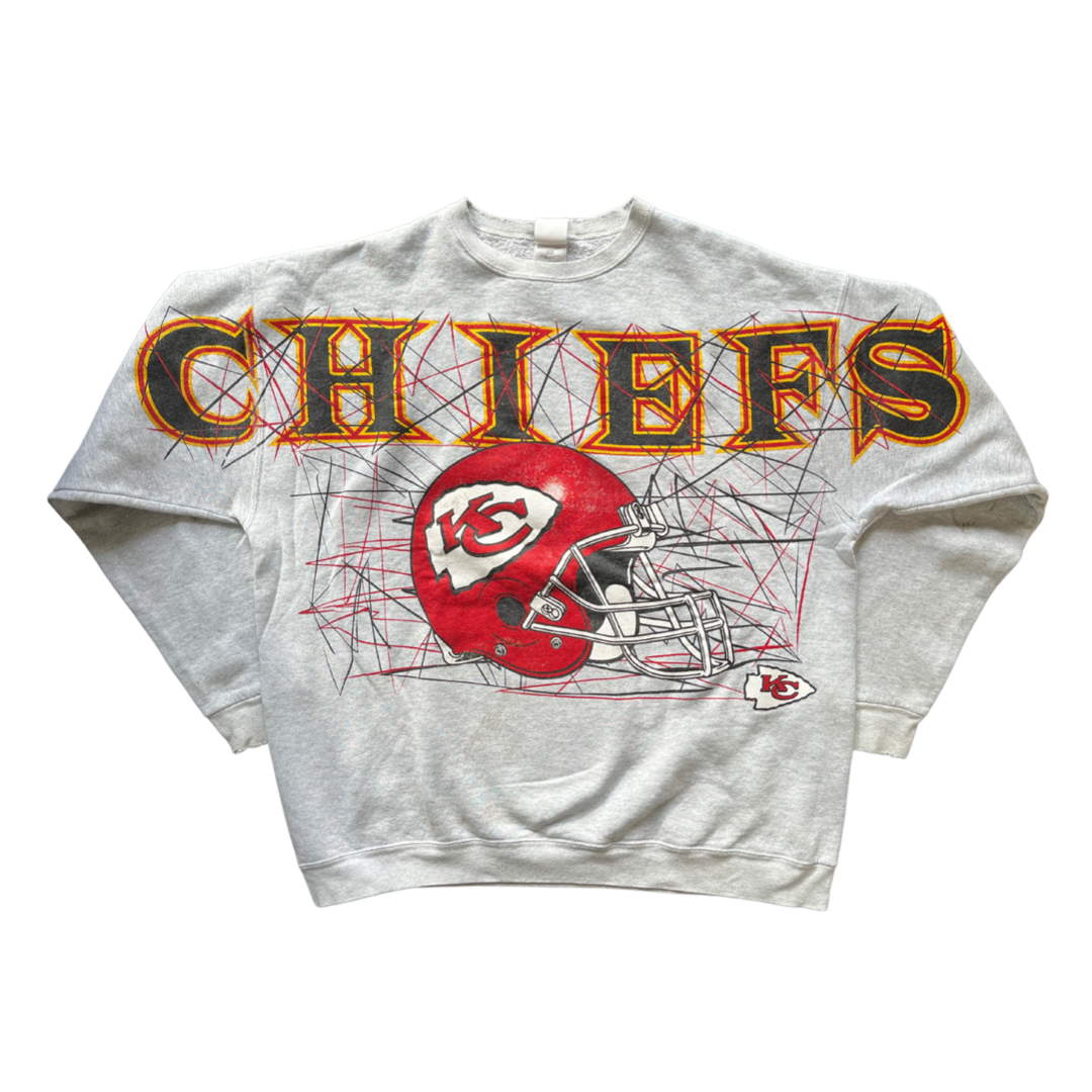 WESTSIDE STOREY VINTAGE | VINTAGE 90S AOP SPELLOUT KC CHIEFS SWEATSHIRT- GREY - Westside Storey