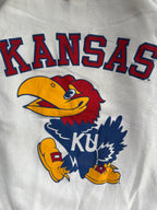 WESTSIDE STOREY VINTAGE | VINTAGE 80S KU JAYHAWKS STRIPED WHITE SWEATSHIRT - Westside Storey
