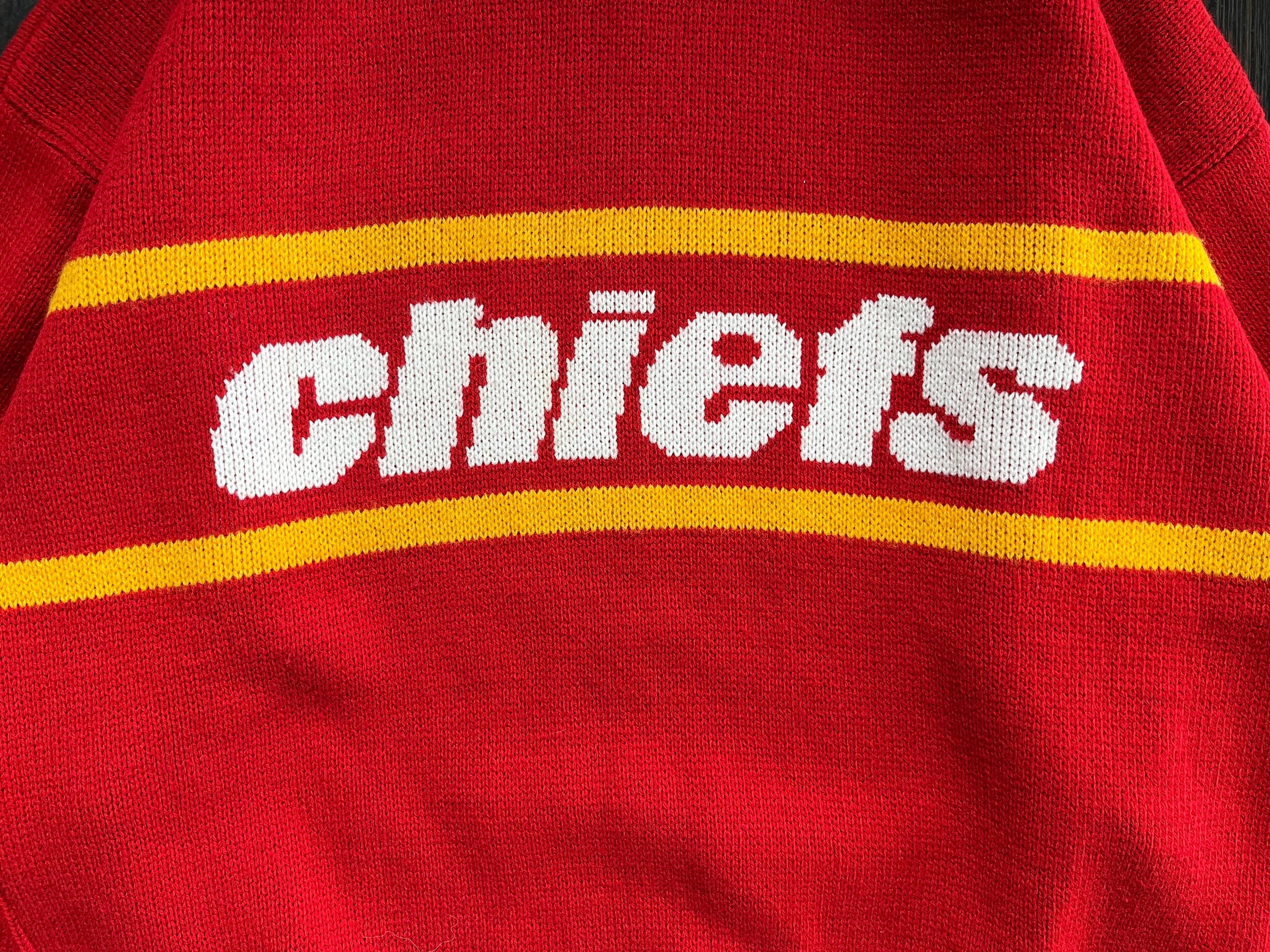 WESTSIDE STOREY VINTAGE | VINTAGE 90S RARE CLIFF ENGLE KC CHIEFS KNIT SWEATER - RED - Westside Storey