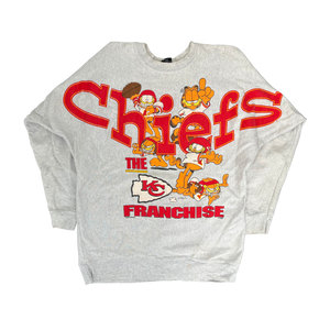 WESTSIDE STOREY VINTAGE | VINTAGE 90S RARE AOP GARFIELD KC CHIEFS SWEATSHIRT- GREY - Westside Storey