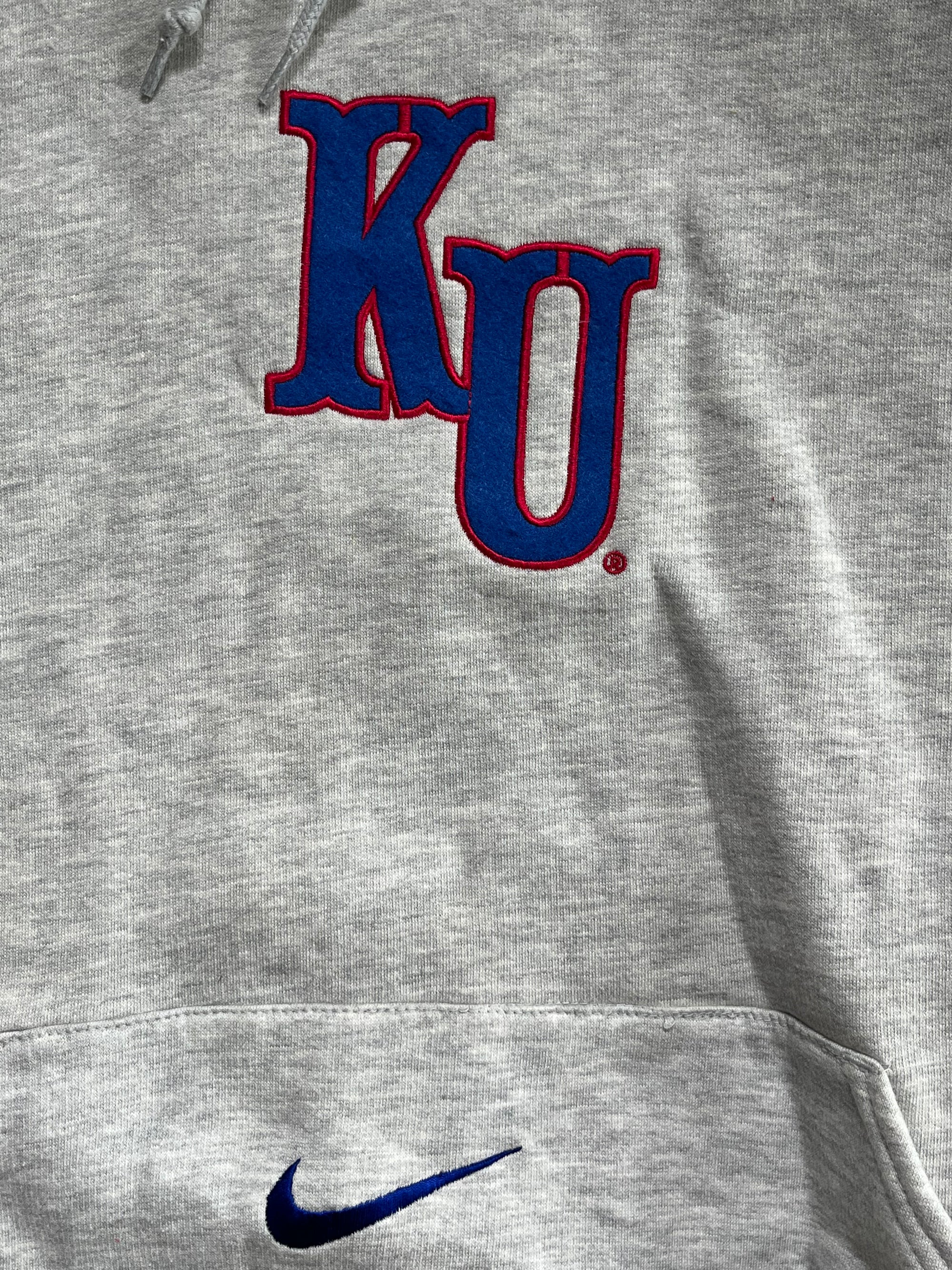 WESTSIDE STOREY VINTAGE | VINTAGE 90S KU JAYHAWKS NIKE MIDDLE SWOOSH DEADSTOCK NWT GREY HOODIE SWEATSHIRT