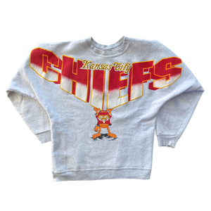 WESTSIDE STOREY VINTAGE | VINTAGE 90S GARFIELD SPELLOUT KC CHIEFS SWEATSHIRT - GRAY - Westside Storey