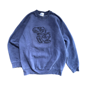 WESTSIDE STOREY VINTAGE | VINTAGE 90S KU JAYHAWKS EMBOSSED NAVY SWEATSHIRT - Westside Storey