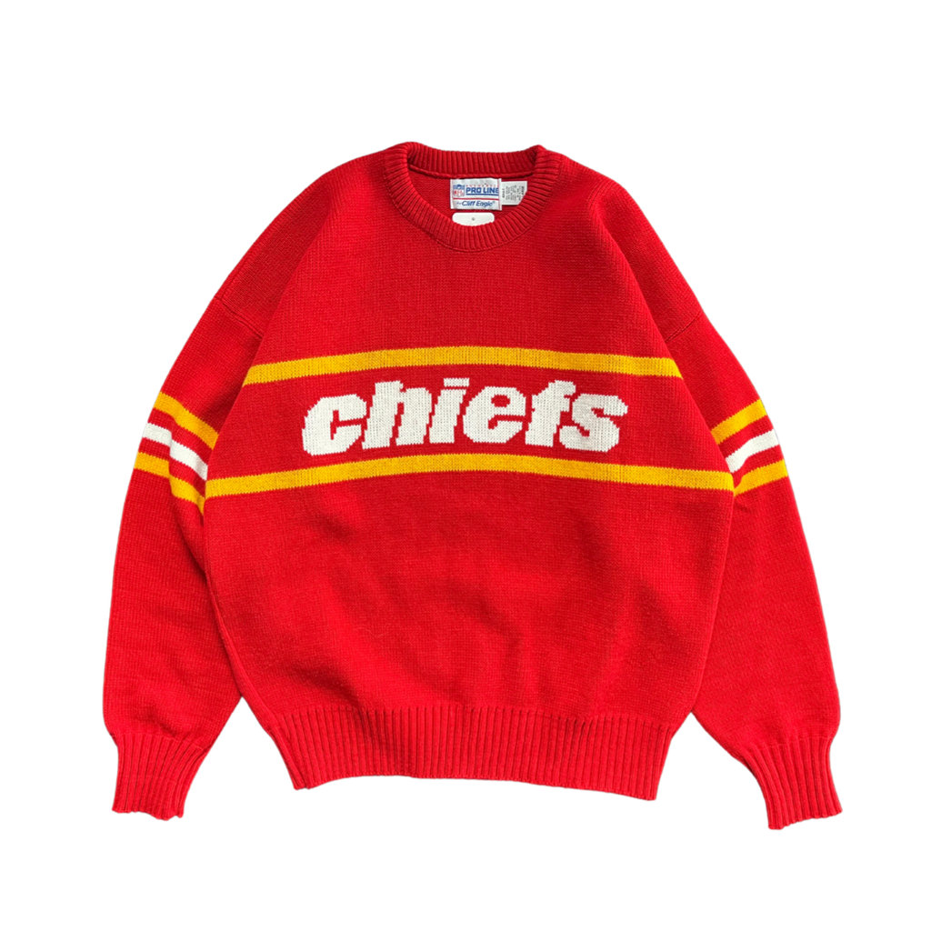 WESTSIDE STOREY VINTAGE | VINTAGE 90S RARE CLIFF ENGLE KC CHIEFS KNIT SWEATER - RED - Westside Storey