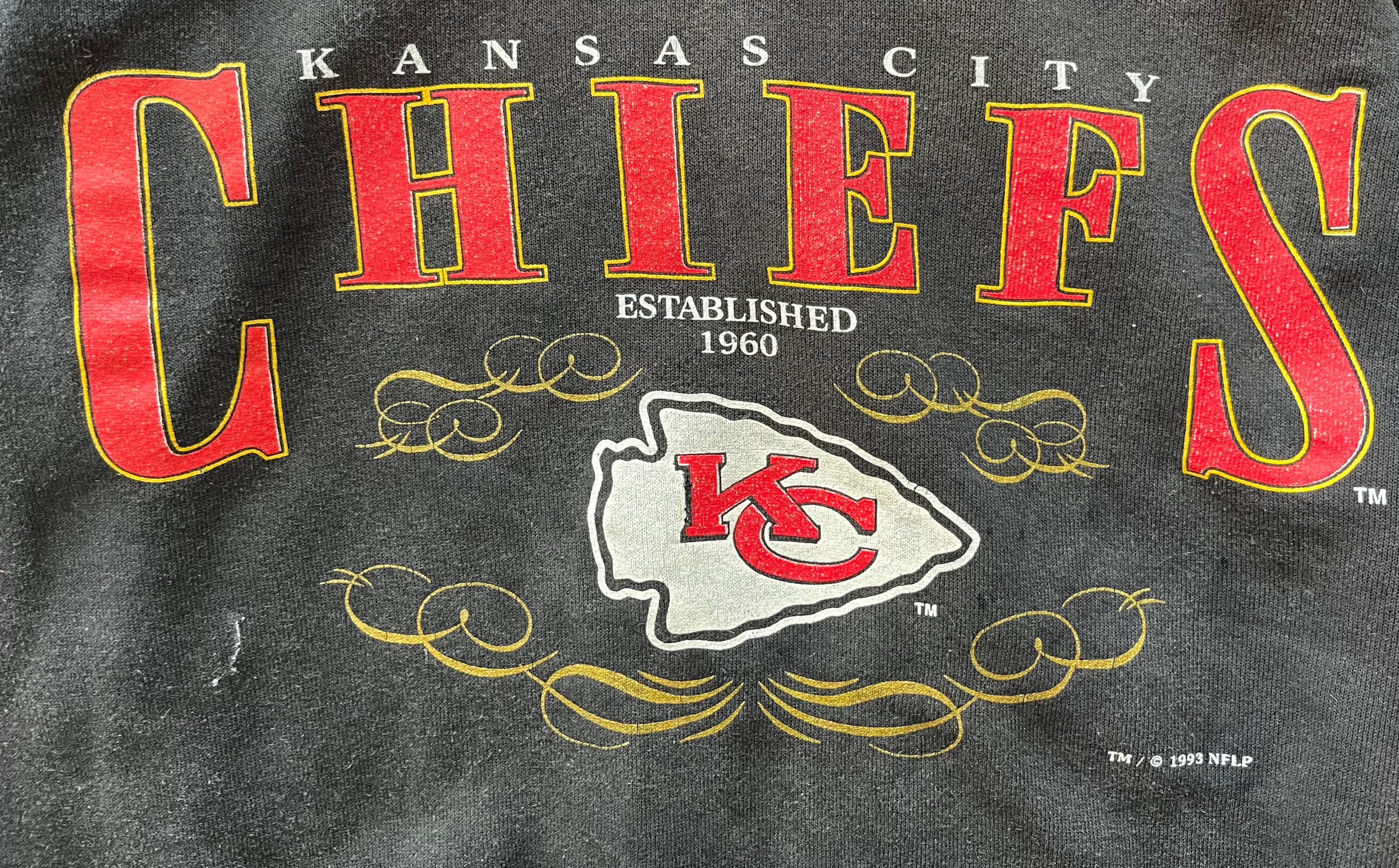 WESTSIDE STOREY VINTAGE | VINTAGE 90S COLORBLOCK NUTMEG KC CHIEFS HOODIE - BLACK/RED/YELLOW - Westside Storey