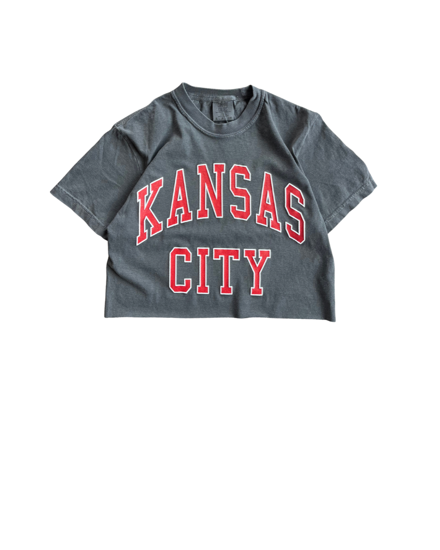 1KC | KANSAS CITY VINTAGE OUTLINE CROP TEE - CHARCOAL 1KC
