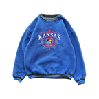 WESTSIDE STOREY VINTAGE | VINTAGE 90S KANSAS JAYHAWKS SPECKLE EMBROIDERED KU SWEATSHIRT- BLUE - Westside Storey