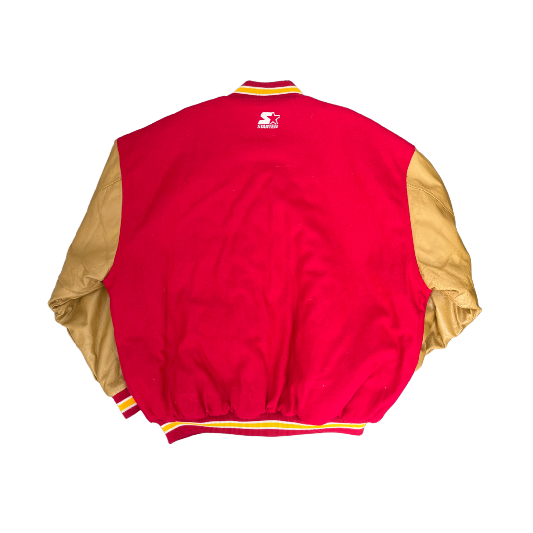 WESTSIDE STOREY VINTAGE | VINTAGE 90S STARTER KC CHIEFS LETTERMAN WOOL/LEATHER JACKET- RED/TAN - Westside Storey