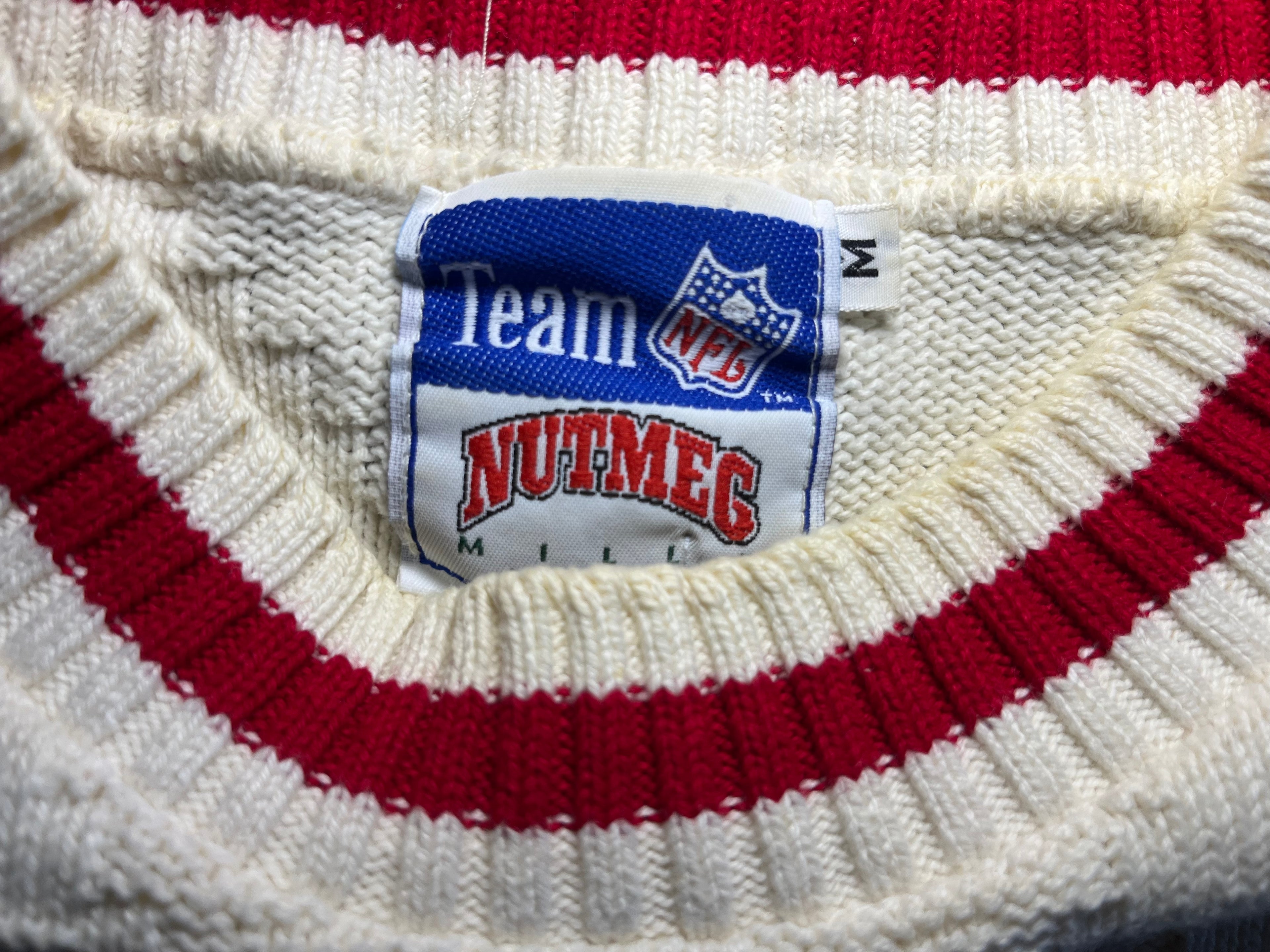 WESTSIDE STOREY VINTAGE | VINTAGE 90S NUTMEG RARE GREAT CONDITION KC CHIEFS KNIT SWEATER- IVORY - Westside Storey