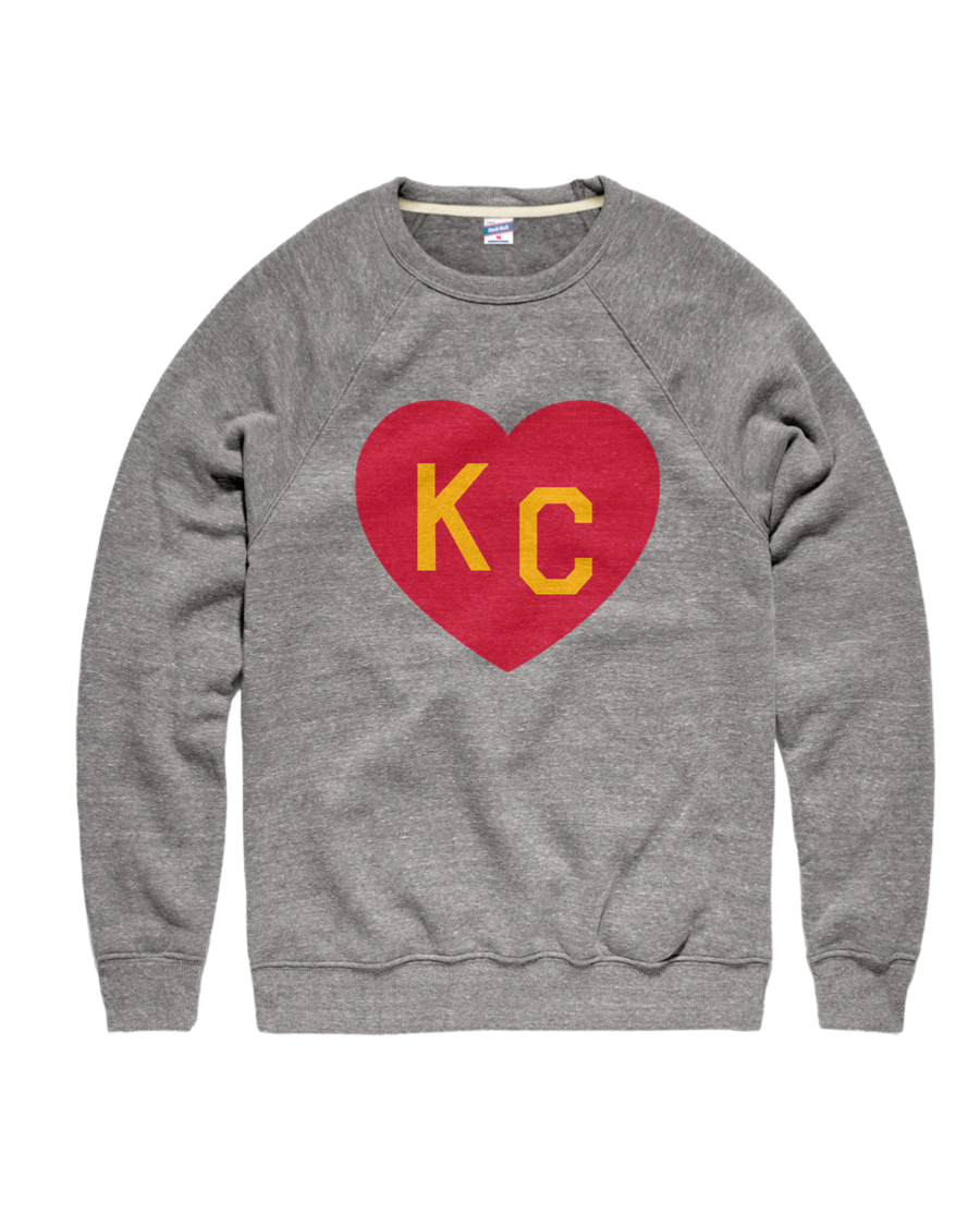 CHARLIE HUSTLE |  KC HEART CREWNECK - GREY/RED - Westside Storey