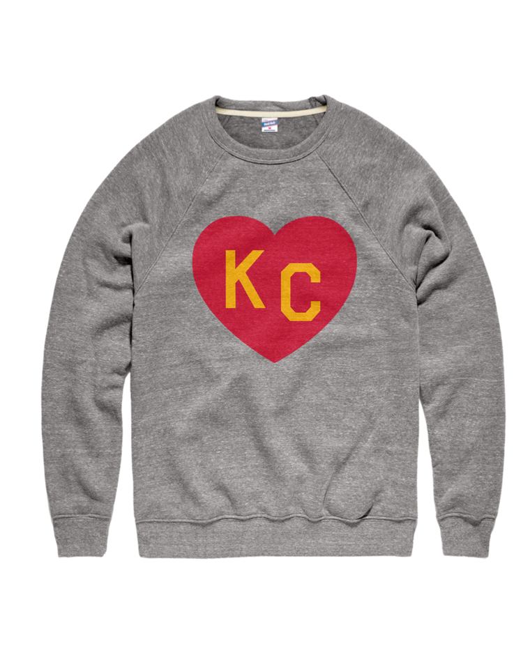 CHARLIE HUSTLE |  KC HEART CREWNECK - GREY/RED