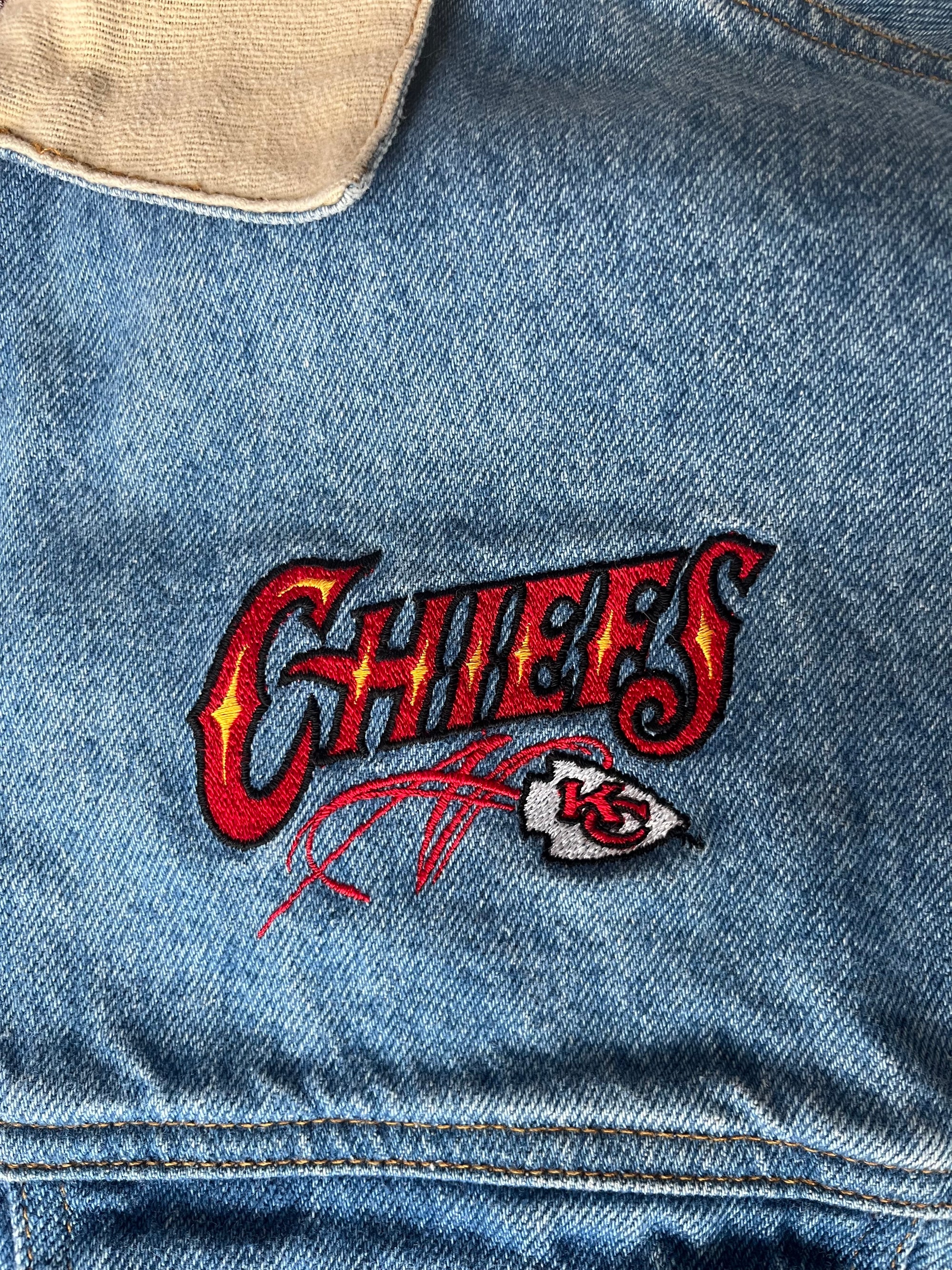 90s CHALK LINE KANSAS CITY 2024 CHIEFS FULL ZIP DENIM JACKET