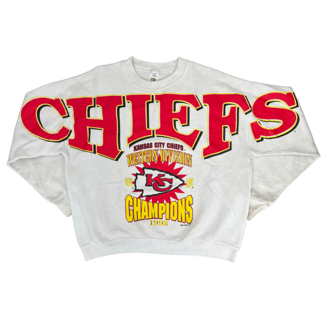 WESTSIDE STOREY VINTAGE | VINTAGE 90S LARGE SPELLOUT KC CHIEFS SWEATSHIRT- WHITE - Westside Storey