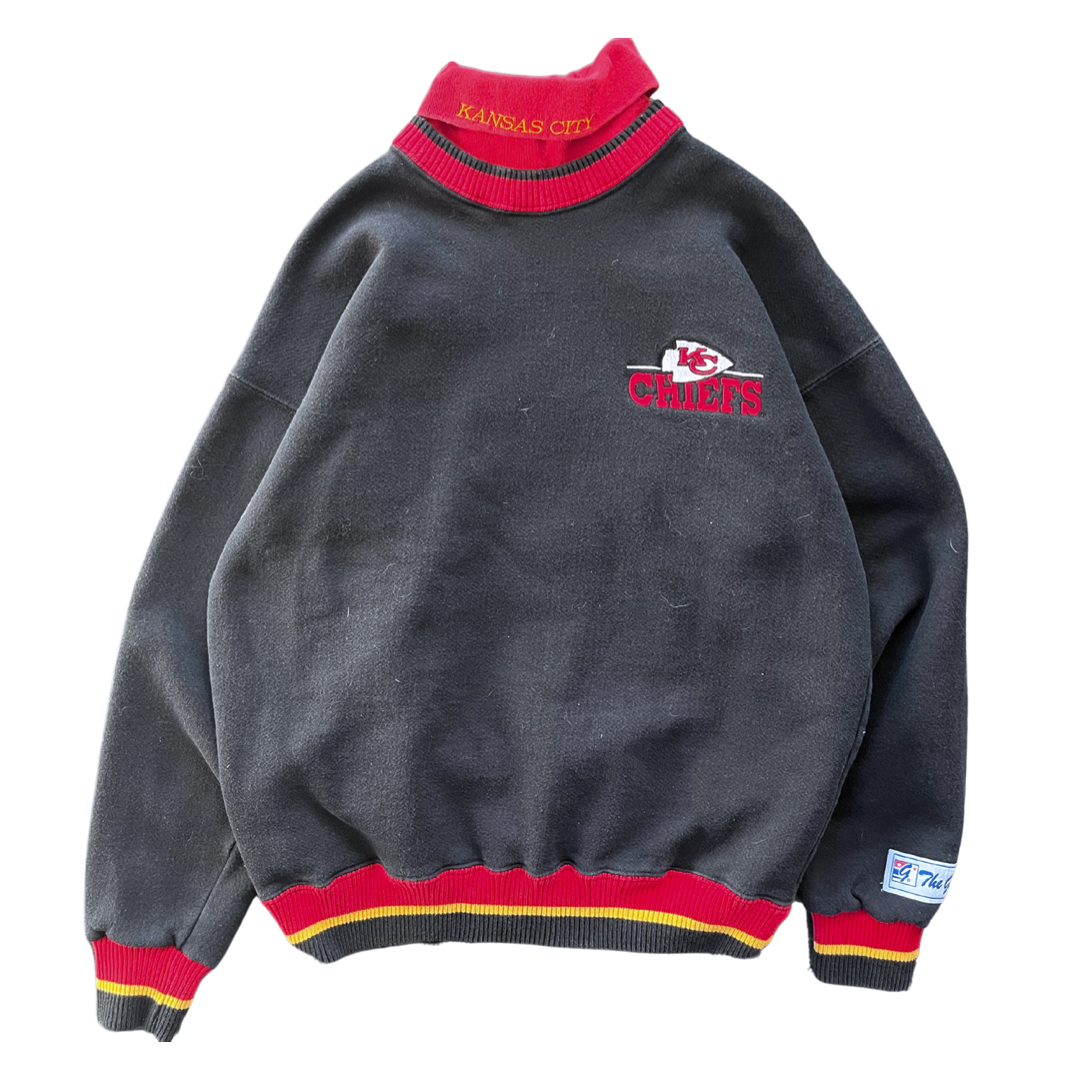 WESTSIDE STOREY VINTAGE | VINTAGE 90S THE GAME TURTLE NECK DOUBLE COLLAR KC CHIEFS SWEATSHIRT - BLACK - Westside Storey
